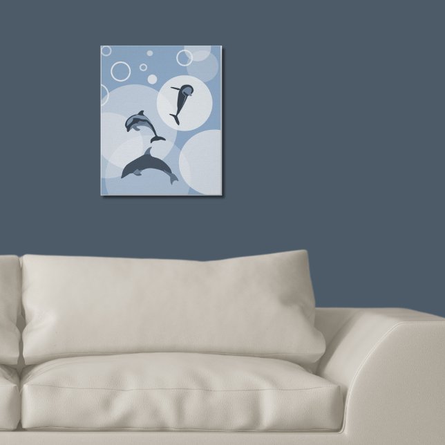 Poster des dauphins de saut en acier-bleu (Playful Steel-Blue Wave Jumping Dolphins Poster Family Living Room)