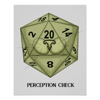 Poster Des dés. Chat. D20. Vérification de la perception