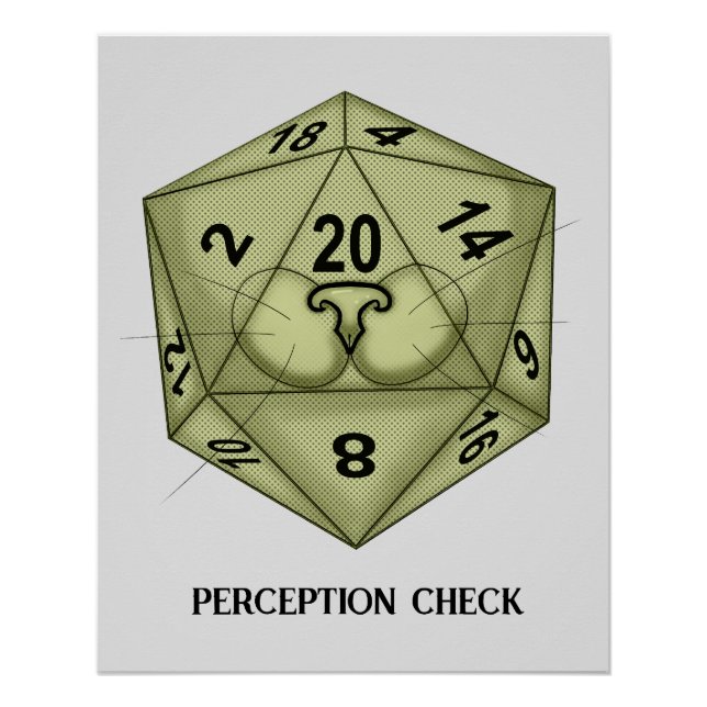 Poster Des dés. Chat. D20. Vérification de la perception (Devant)