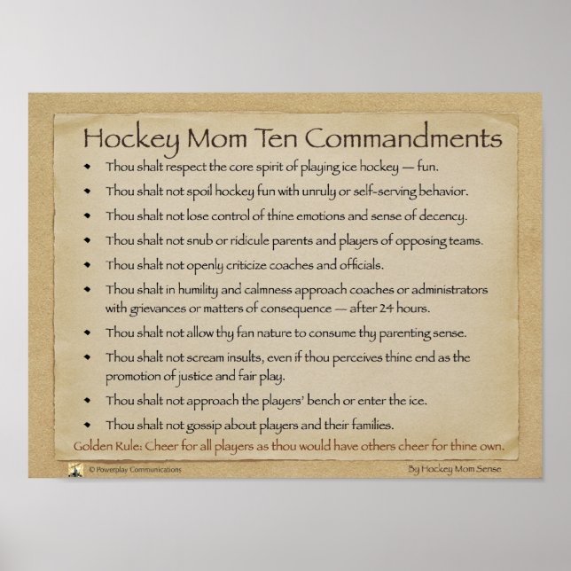 Poster des Dix Commandements de Maman de Hockey (Devant)