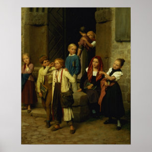 Poster Des écoliers regardent un garçon en cri, 1861