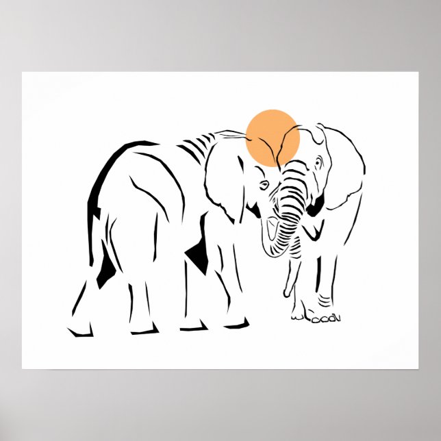 Poster des éléphants minimalistes magnifiques (Devant)