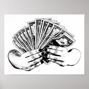 Poster des femmes mains tenant des billets en dollars arg