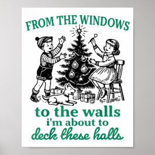 Poster Des fenêtres aux murs sapin de Noël drôle