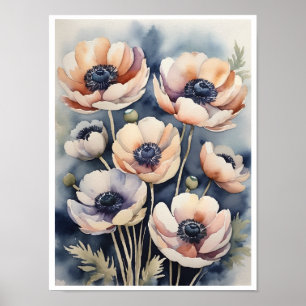 Poster des fleurs d'anémones faites main sur la co