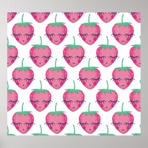 Poster Des fraises endormies, mignonnes motifs.