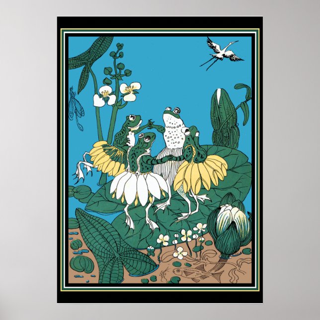 Poster Des grenouilles dansent sur un Lilypad (Devant)