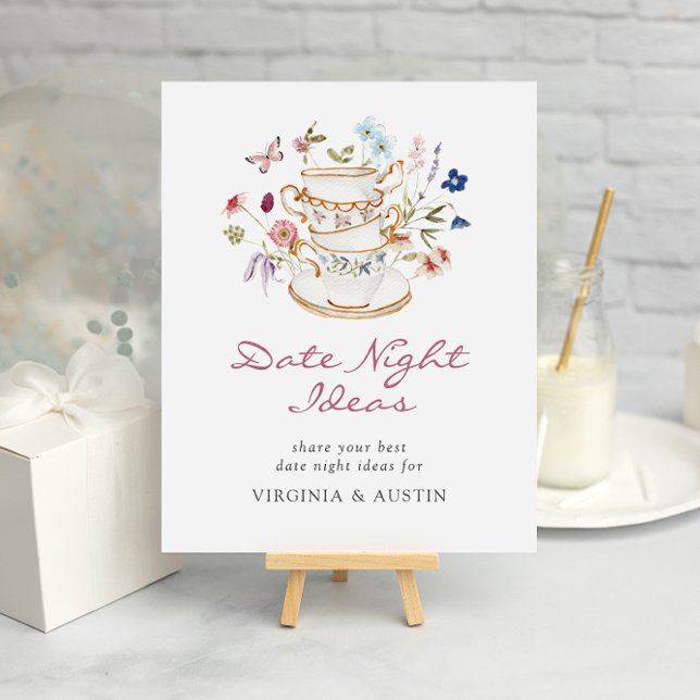 Poster des idées de date de thé pour la mariée (Elegant Floral Bridal Tea Party Date Ideas Poster with Butterfly by Painted Paperie
)