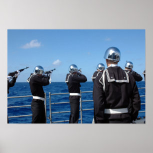 Poster Des marins lancent un salut d'armes lors d'un ente