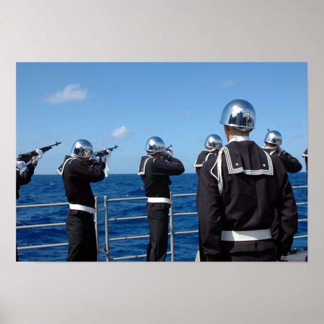 Poster Des marins lancent un salut d'armes lors d'un ente (Devant)
