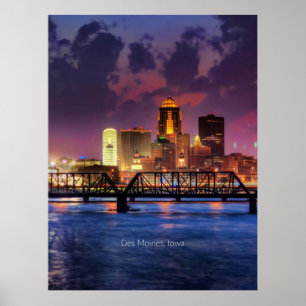 Poster Des Moines, Iowa, paysage urbain