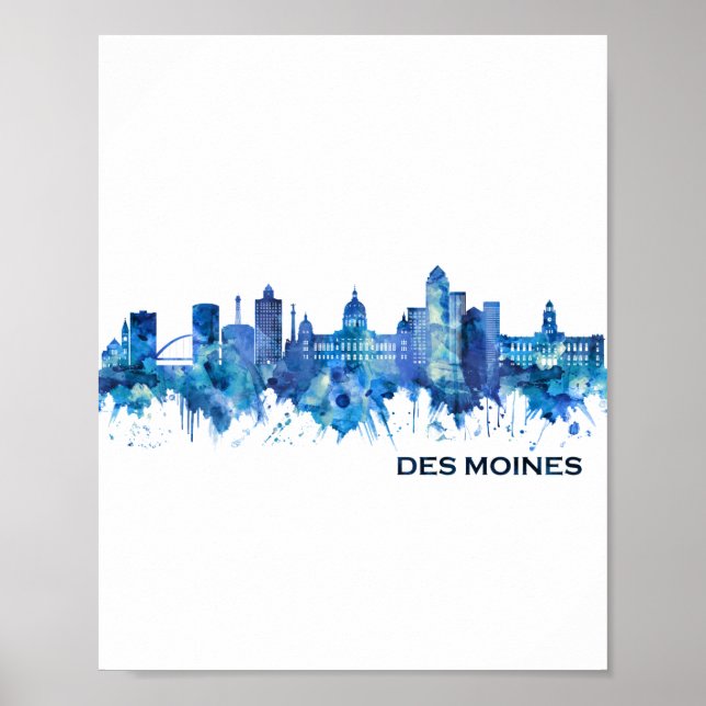 Poster Des Moines Iowa Skyline Blue (Devant)