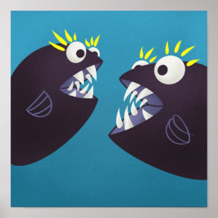 Poster Des monstres de poisson amusants qui parlent aux e