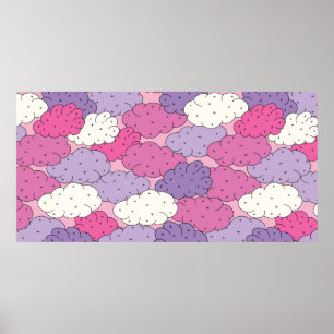 Poster Des nuages de dessins animés amusants. Répétez vin