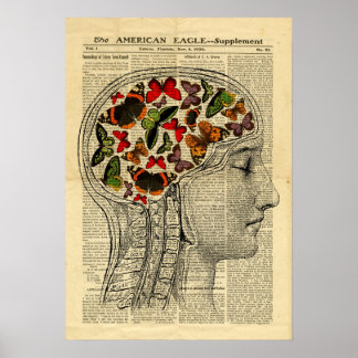 Poster des papillons tête humaine sur le journal
