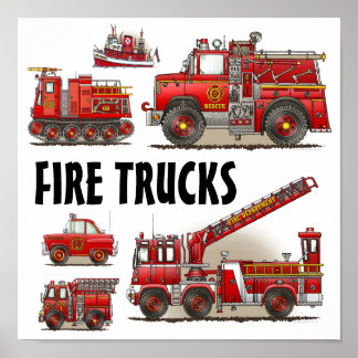 Poster des pompiers Camions d'incendie