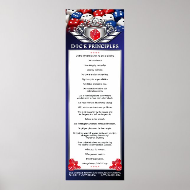 Poster des principes DICE de 12 po x 36 po (Devant)