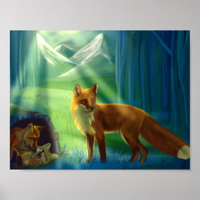 Poster des renards dans la forêt (Devant)