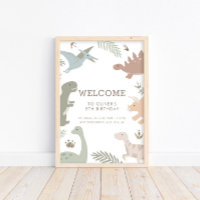 Poster des signes Boho Kids Dinosaur Thème Anniver