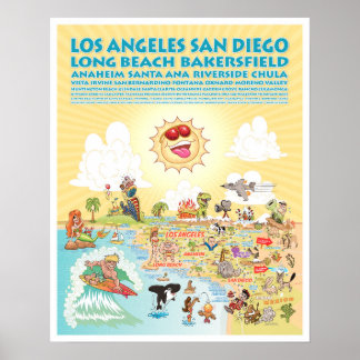 Poster des villes de Californie du Sud 16x20