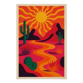 Poster Désert Abstrait au Coucher du Soleil