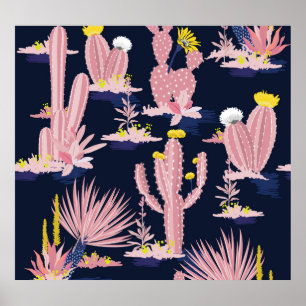 Poster Desert Chic : Pastel Cactus Bloom