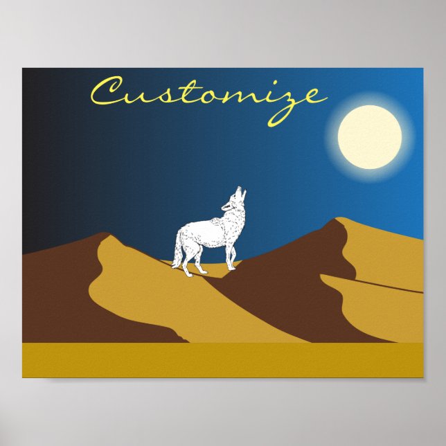 Poster Desert Coyote Howling Pleine lune Thunder_Cove (Devant)
