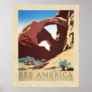 Poster Désert de Cowboy Chevaux Vintages de l'Ouest