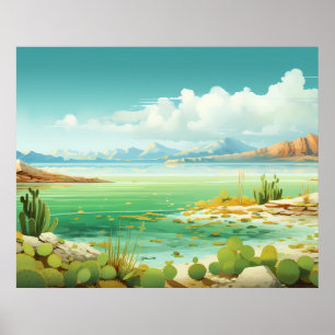 Poster Désert en bord de mer Beach Cactus Peinture