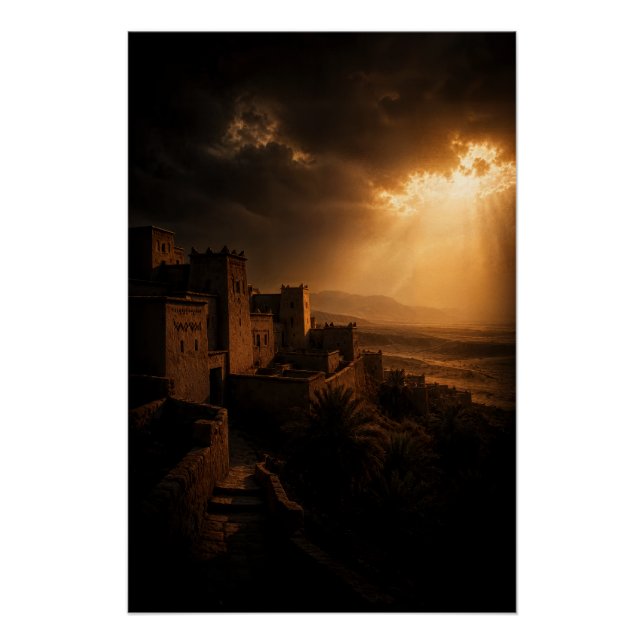 Poster Desert Kasbah Chiaroscuro Sunset (Devant)