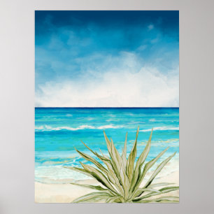 Poster Désert Plage Cactus Mer Paysage Aquarelle Agave