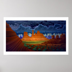 Poster Desert Scène paysage à l'affiche de nuit