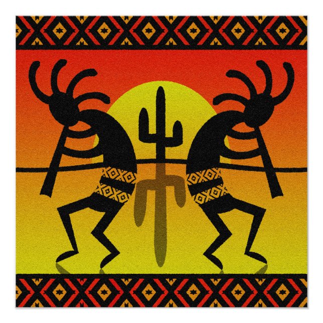 Poster Desert Sun Cactus Kokopelli Design Sud-ouest (Devant)