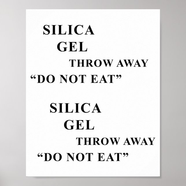 Poster Desiccant Silica Gel Throw Away Do Not Eat Funny I (Devant)