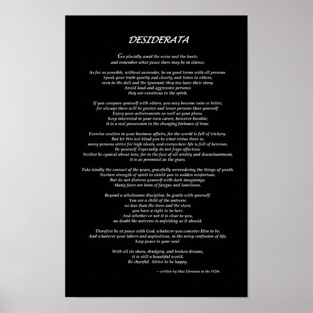 Poster Desiderata Black (Devant)