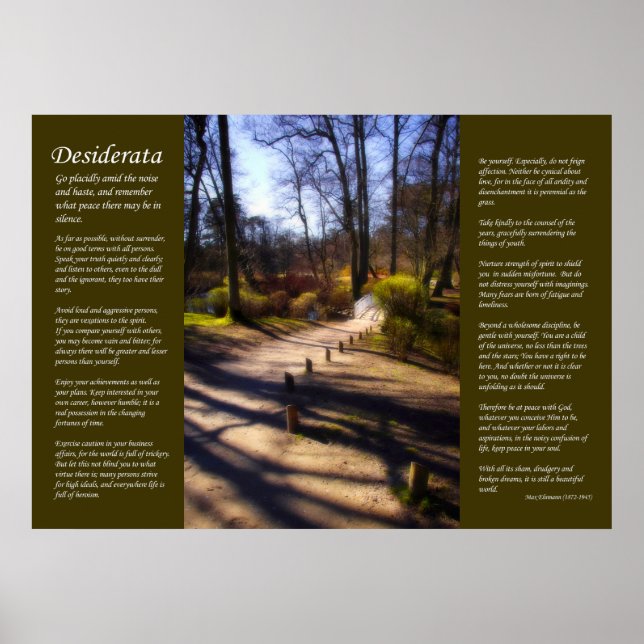 Poster Desiderata - Chemin du pont Woodland (Devant)
