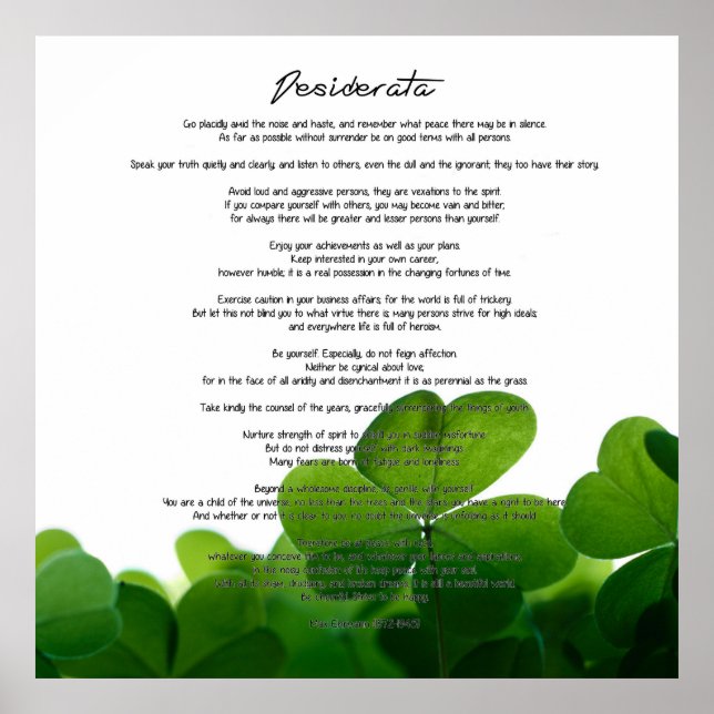 Poster Desiderata "Choses désirées" sur Clovers verts (Devant)