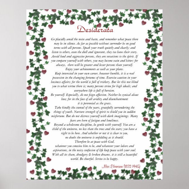 Poster Desiderata Coeurs d'Ivy (Devant)
