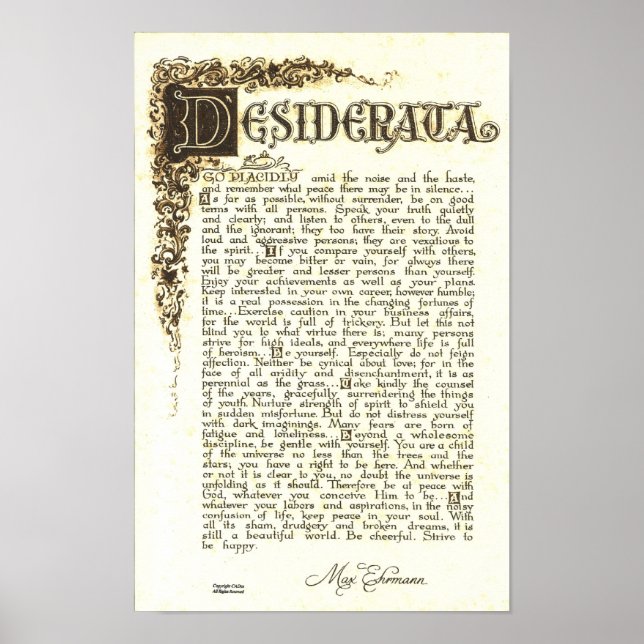 Poster DESIDERATA de Max Ehrmann - Antique Soll (Devant)