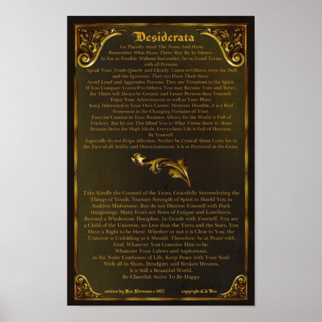 Poster DESIDERATA-Max Ehrmann-11x17-Gold Baroque (Devant)