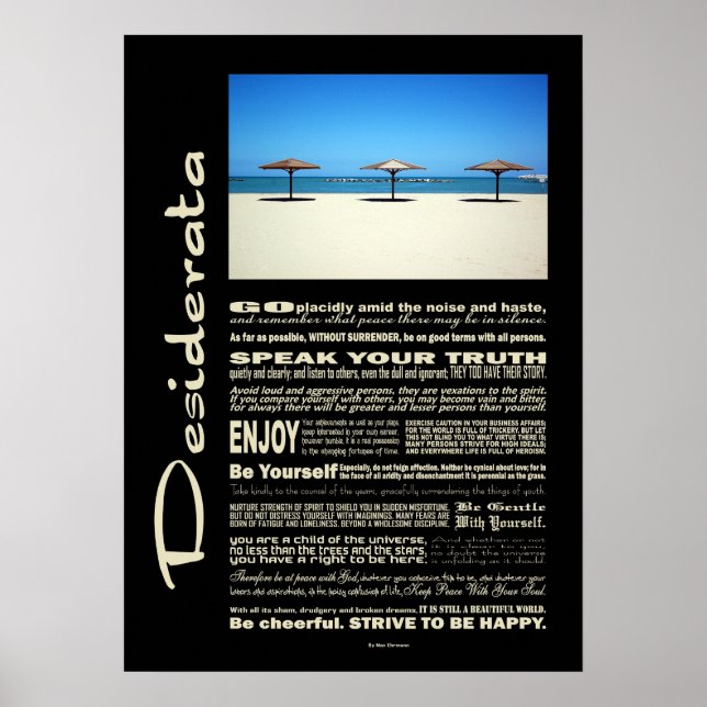 Poster Desiderata Poem Dream It Live It Beach (Devant)