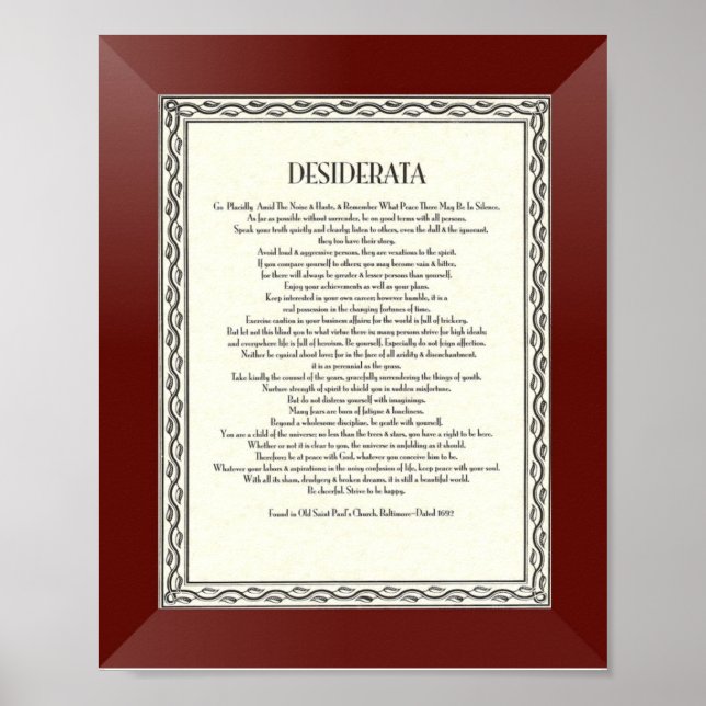 Poster DESIDERATA Poème de Max Ehrmann (Devant)