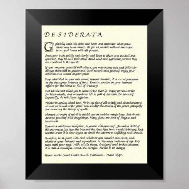Poster DESIDERATA Poème de Max Ehrmann (Devant)