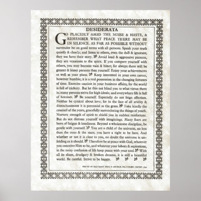 Poster DESIDERATA Poème de Max Ehrmann (Devant)