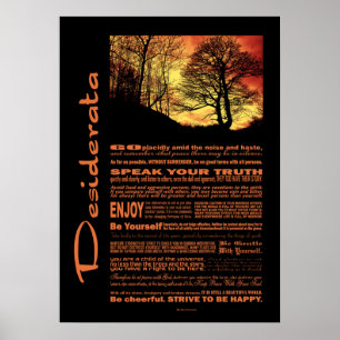 Poster Desiderata Poème Soirée Arbre du coucher du soleil