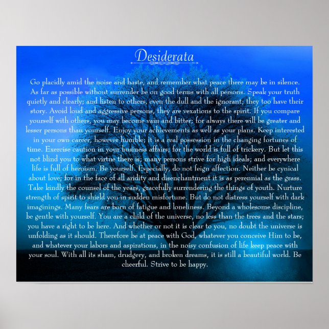 Poster Desiderata Poème sur l'arbre bleu magique (Devant)
