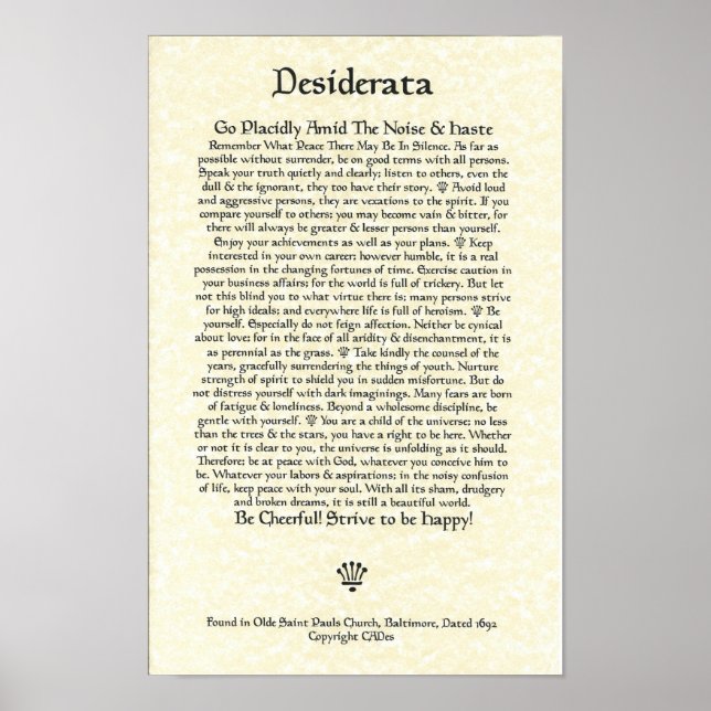 Poster DESIDERATA Poster-Ehrmann-11x17-Église Parchemin (Devant)