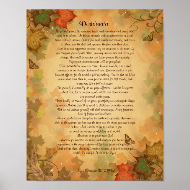 Poster Desiderata prose sur Automne couleurs arrière - pl (Devant)