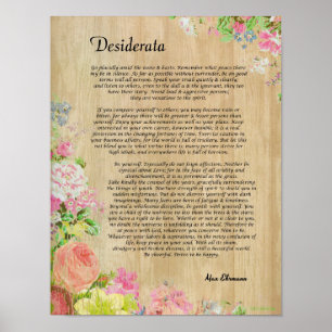Poster Desiderata sur panneau en bois rustique avec garni