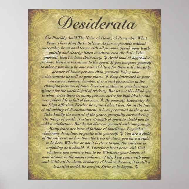 Poster DESIDERATA sur papier antique (Devant)